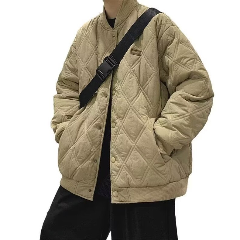 秋冬季日系高街菱格棒球棉服外套男韩版复古宽松休闲加厚保暖棉衣,男装棉衣,星座813-2