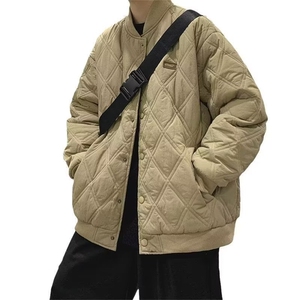 秋冬季日系高街菱格棒球棉服外套男韩版复古宽松休闲加厚保暖棉衣图片