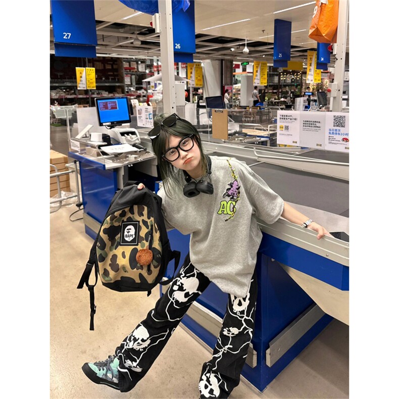 网图有货美式潮牌刺绣短袖T恤男女高街宽松花卉上衣A455-P32，男装T恤，星座1505