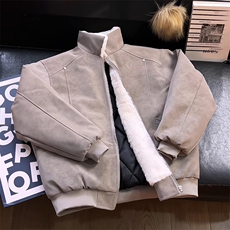 现货重磅硬挺boxy羽绒棉衣座山雕羊羔毛领洗水麂皮棉服冬外套，男装棉衣，电商A486-1