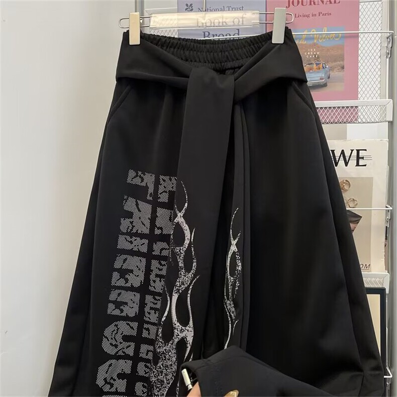 慵懒原宿时尚文艺百搭设计感印花特宽版卫裤流行新款简约潮流日系,男装休闲裤,星座601-1