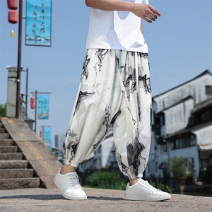 新中式冰丝数码印花宽松休闲九分裤801-p55图片