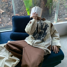 美式嘻哈做旧脏洗涂鸦翻领夹克男女宽松潮牌街头外套J612-P68，男装夹克，星座1001-1