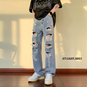 2026夏季美式高街破洞直筒牛仔裤货号K688P55，男装牛仔裤，电商A063