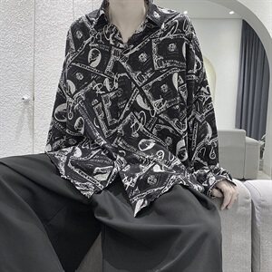 21年春 衬衫不规则印花长袖衬衫男宽松潮流衬衣 CS2011  P45图片