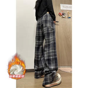 薄款改加绒特批P40无差价冬季加绒加厚格子休闲裤男女K1937J加绒图片