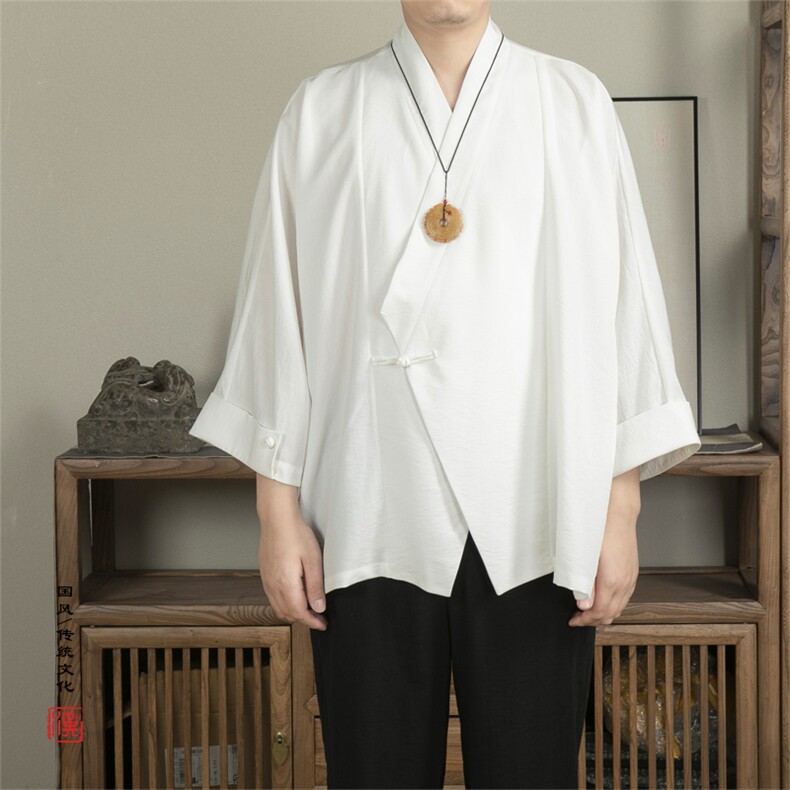 夏装新款风改良汉服薄款男士七分袖新中式外套X06P80图片