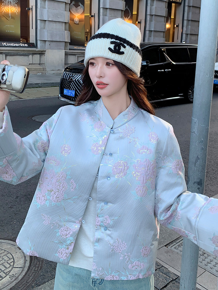 现货！（90新标带检）新中式提花料立体花羽绒服女气质保暖外套,女装羽绒服,浙宝189