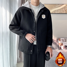 秋冬高品质面料加绒加厚连帽毛呢夹克外套中长款N9816-p135控185，男装毛呢大衣，电商D303