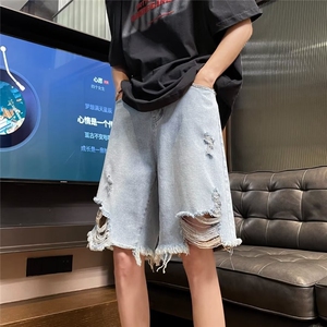 五分破洞牛仔短裤男夏季美式潮牌工装直筒中裤1001-1-S199-P38图片