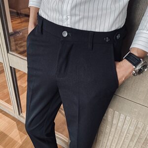 2021春夏新款九分裤垂感英伦腰部装饰男士西裤休闲裤A202 K302P55图片