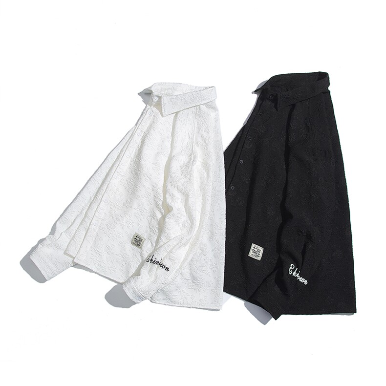 白底花型长袖衬衫男大码M-5XL情侣衬衫男长袖衬衣男CCS8734P45控，男装衬衫，星座227-7