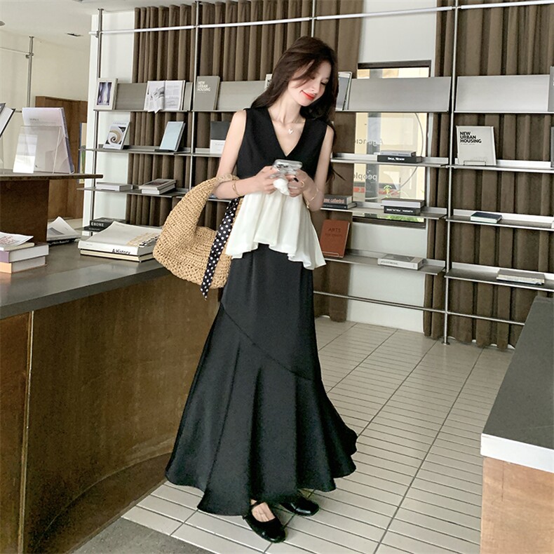 INS风休闲风时尚套装高腰方领中长款时尚气质连衣裙显瘦套装气质，女装套装/套裙，浙宝276（原081）