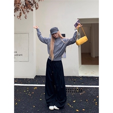 灰色压褶健身运动卫裤男秋冬美式阔腿垂感休闲裤cleanfit弯刀裤子，男装休闲裤，星座506A