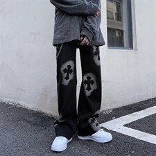 2023新款美式vibe风十字架牛仔裤男炸街裤子高街ins潮流直筒裤，男装牛仔裤，星座512-2