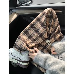 8XL-M 特大码加厚毛呢料格子休闲裤宽松直筒长裤子男裤毛呢裤K946图片