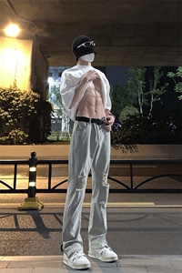 B221 美式ins高街暗黑拉链小脚弹力破洞牛仔裤 LK23060-P65 控88图片