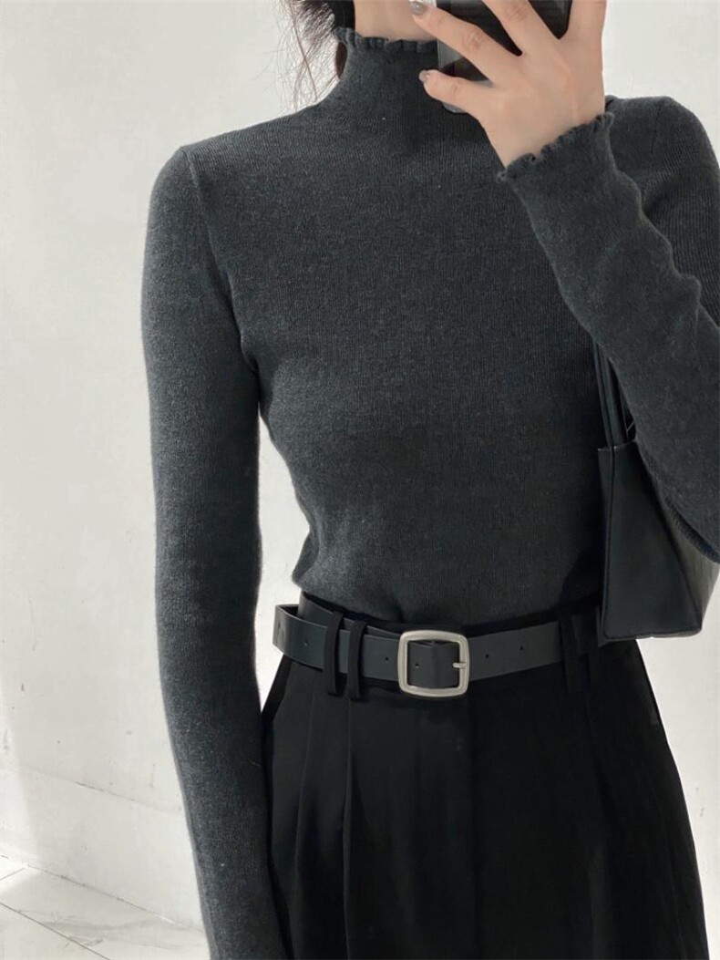 小木耳边羊毛半高领领打底衫，其它，驿谷