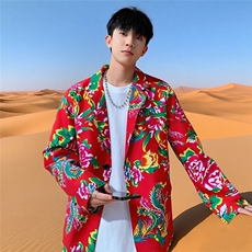 XZ01秋文艺男大码宽松西服东北大花潮牌开衫男女风民族特色，男装西服，星座115A(原星座507）