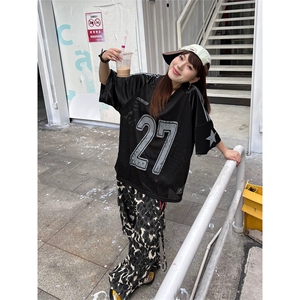 网图有货 美式街头拼接短袖T恤球衣男女夏季运动网眼上衣A709-P35图片