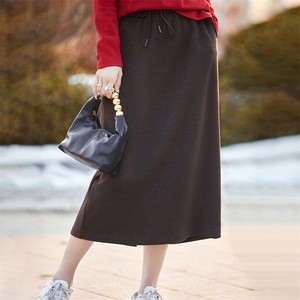 春秋针织半身裙女高腰复古百搭显瘦A子直筒一步裙中长款休闲裙子,女装半身裙,臻维羊绒