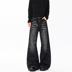 重工猫须磨白水洗做旧牛仔裤190男高个子加长微喇休闲阔腿裤KZ094，男装牛仔裤，电商B312