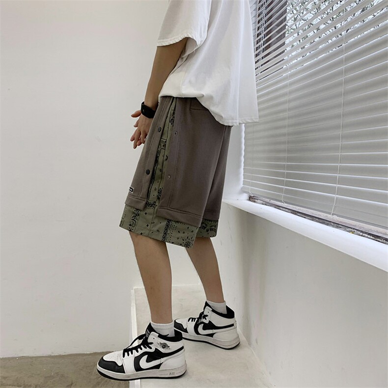 假两件排扣裤子男夏季短裤嘻哈宽松大码五分休闲中裤DK56P55控68图片