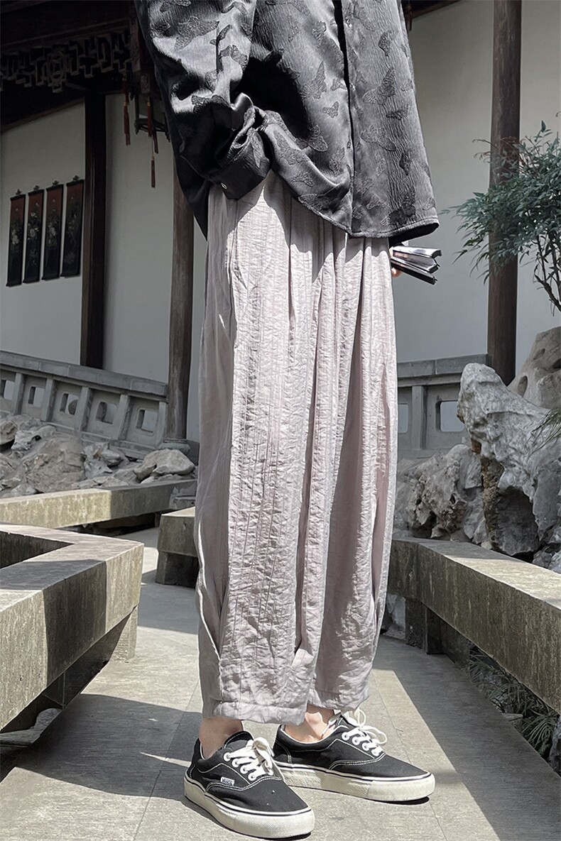 8XL-M风亚麻裤男宽松棉麻裤子大码阔腿裤灯笼裤新中式K965P30,男装休闲裤,电商D206-1