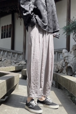 8XL-M风亚麻裤男宽松棉麻裤子大码阔腿裤灯笼裤新中式K965P30，男装休闲裤，电商D206-1