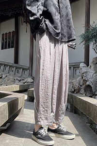 8XL-M风亚麻裤男宽松棉麻裤子大码阔腿裤灯笼裤新中式K965P30图片