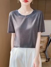 简约圆领百搭显瘦短袖内搭上衣女，女装针织衫/毛衣，绒宛羊绒
