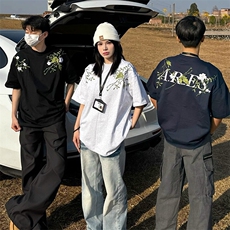 万针全刺绣工艺高品质260克纯棉双纱美式宽松百搭短袖T恤特P33，男装T恤，电商A486-1
