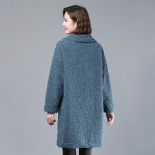 2020新款时尚女装长款翻领仿羊羔毛外套保暖显瘦大衣，女装羊羔毛/颗粒绒，叶笙衣