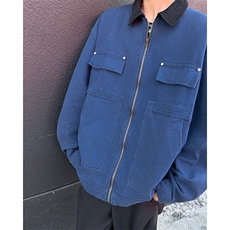 美式复古底特律翻领工装外套男女街头宽松百搭蓝色情侣夹克上衣潮，男装夹克，星座601-2