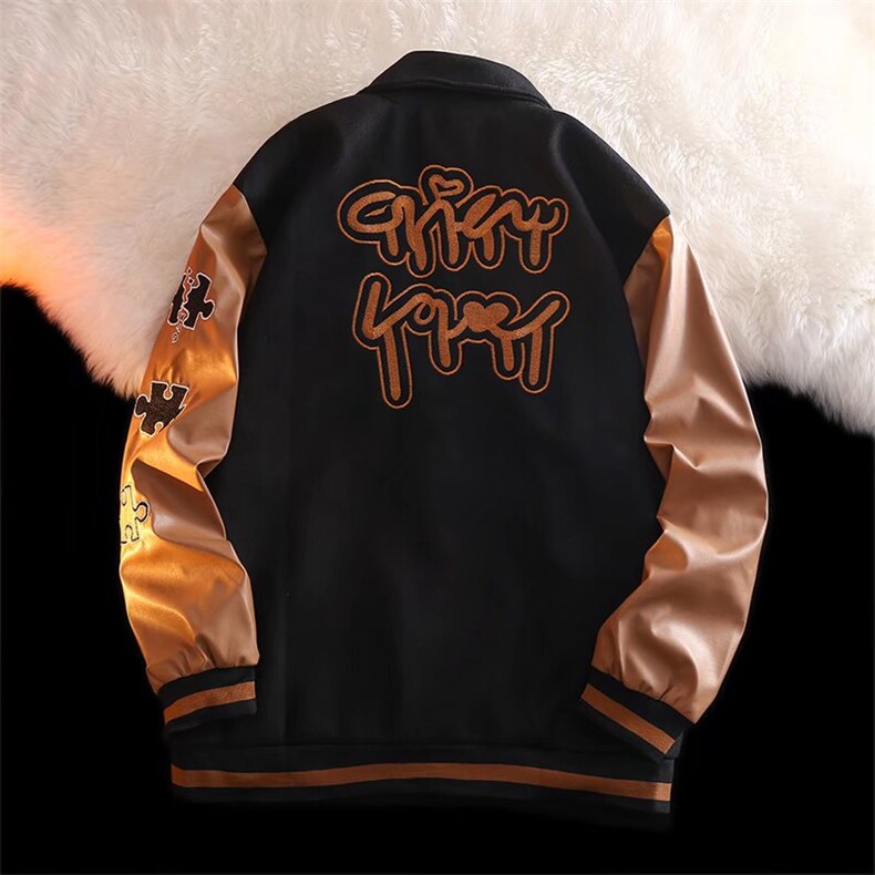 潮流夹克潮男春季棒球服刺绣毛呢拼皮外套JK613P63,男装夹克,星座1116-2