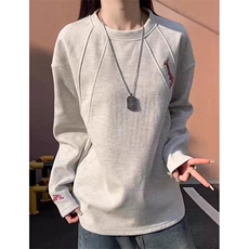 宽松加绒卫衣女士2026秋冬贝贝绒欧货洋气长袖t恤上衣W3368，男装T恤，星座1116A（原606A-3）