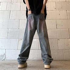 阔腿裤女复古美式做旧牛仔裤男女宽松bf显瘦高腰N03012-P48，男装牛仔裤，星座308B-1
