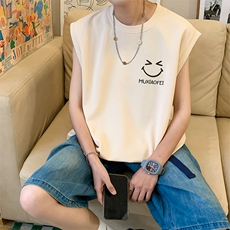 抖音供货、200克现货全棉印花背心宽松无袖T恤D223A-BX2318-P25，男装背心/马甲，电商019-1