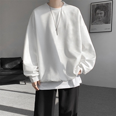 5XL-M大码卫衣男2024春麂皮绒潮流落肩圆领宽松长袖T恤WY09特P28，男装T恤，电商D206-1
