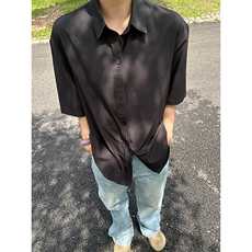 薄款冰丝短袖衬衫男简约纯色垂感休闲痞帅衬衣CS288-P20，男装衬衫，星座301C-5