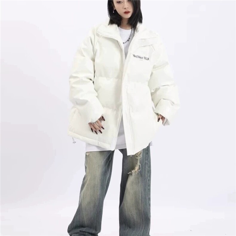 美式街头立领鳄鱼纹PU皮棉服外套女冬季保暖ins潮宽松面包服棉衣图片