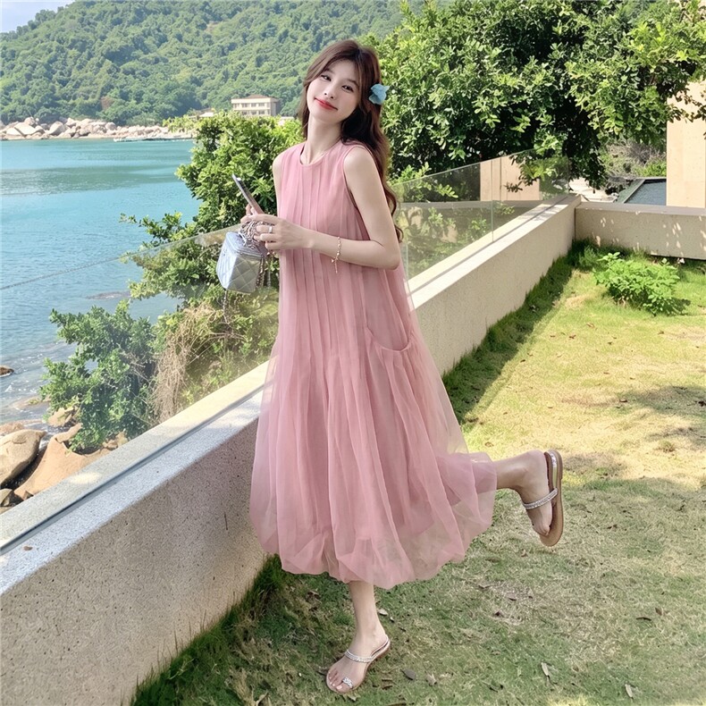 新款主推夏季欧根纱无袖显瘦复古仙女连衣裙2247-P140-K219，女装连衣裙，网红馆