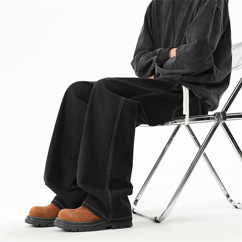 春季直筒牛仔裤男2025新款潮牌做旧宽松水洗阔腿长裤子P43控79,男装牛仔裤,星座914-1