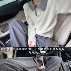 2025百搭简约时尚翻领拼色上衣，女装针织衫/毛衣，思途羊绒