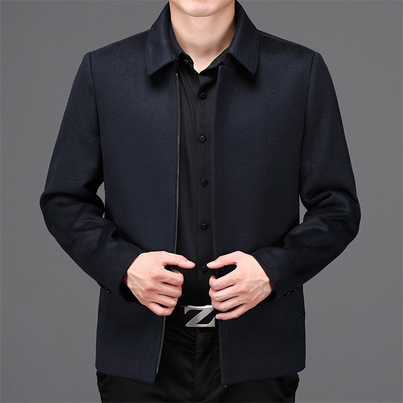 男装羊毛夹克男士外套宽松休闲翻领中长款秋冬爸爸装HM8901-P330，男装夹克，电商B212（原钱塘6029）