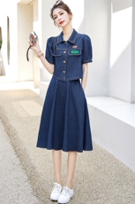 现货2024夏季时尚潮流舒适套装/套裙短袖中长款优雅牛仔两件套，女装套装/套裙，三木叶子