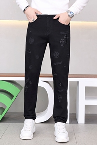 秋冬新款轻奢欧货刺绣水洗弹力牛仔裤男修身小脚休闲长裤图片