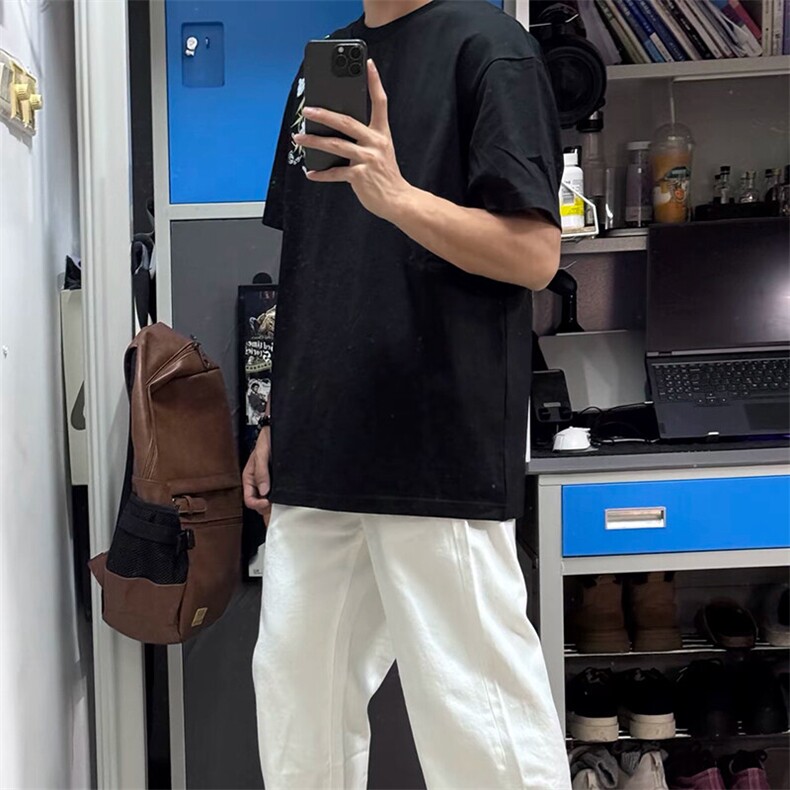 万针全刺绣解构设计260克重磅双纱纯棉高品质美式高街短袖T恤特35,男装T恤,电商A486-1