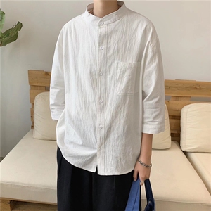 风夏款男立领棉麻衬衫可调节七分袖短衬衣CS0118 P30图片