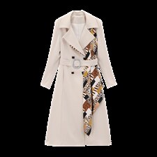 外贸出口尾单大牌剪标女尾货撤柜商场牛货气质翻领收腰风衣配丝巾，女装风衣，时尚俏佳人